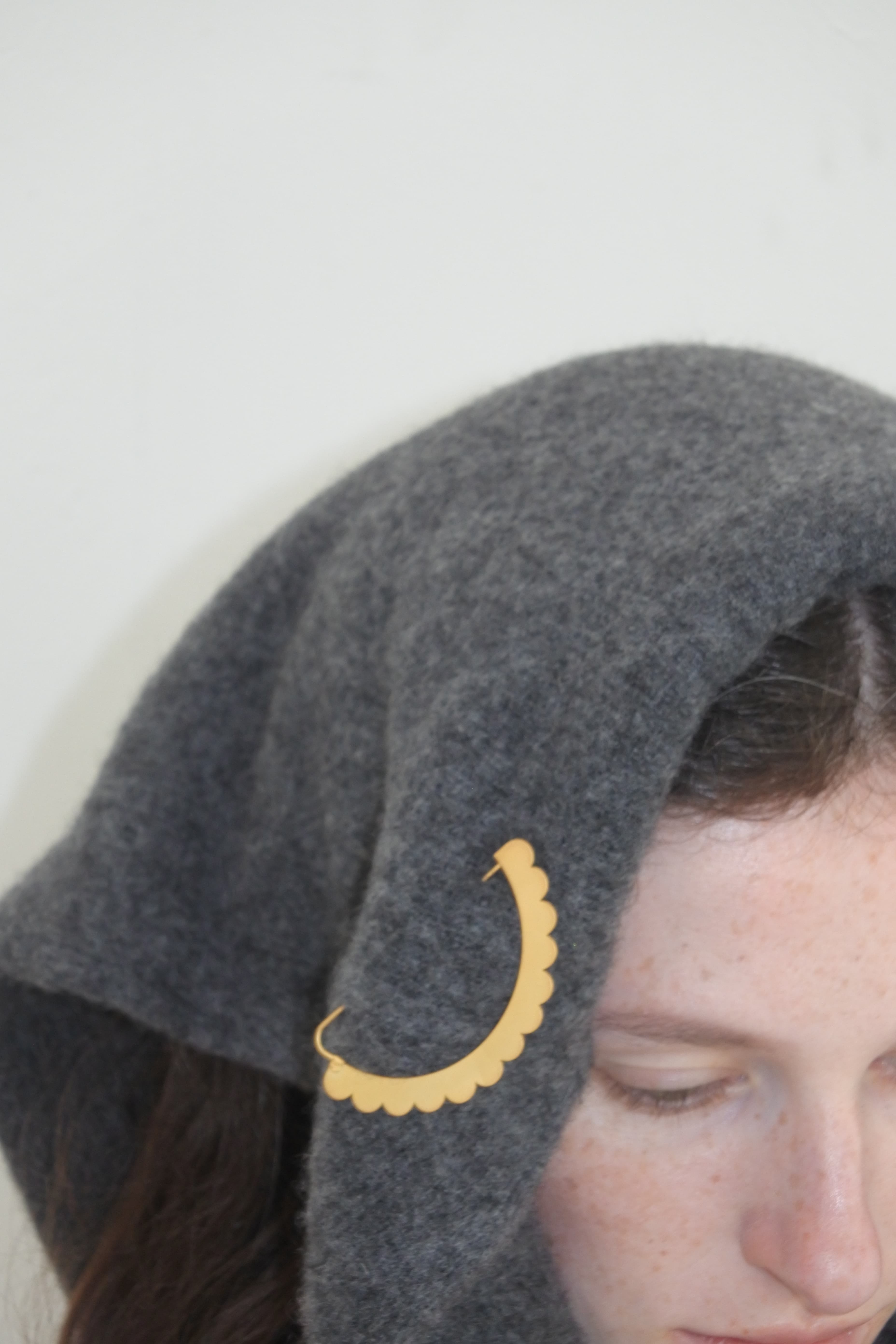 SEMICIRCULAR - ETCHED METAL BROOCH