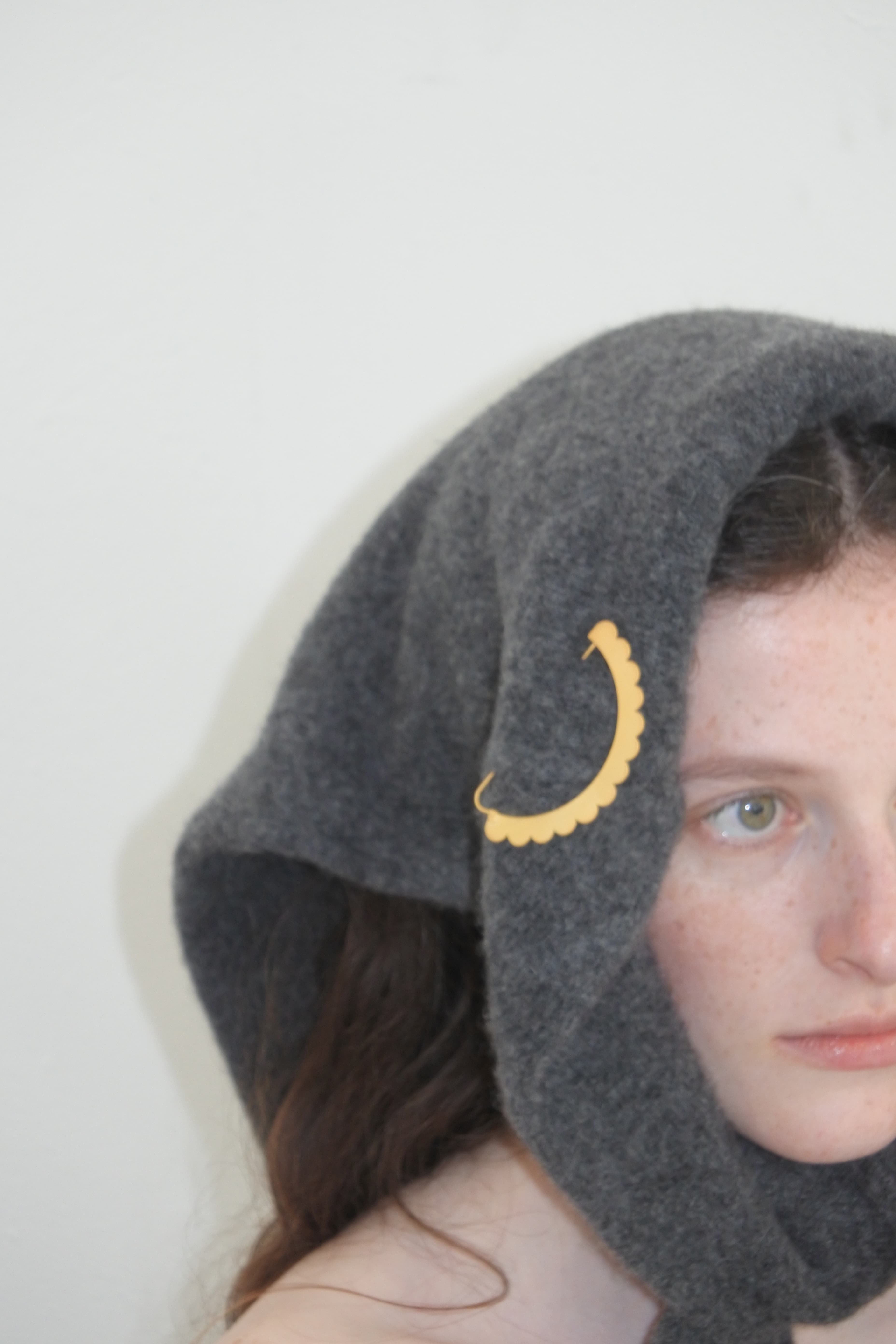 SEMICIRCULAR - ETCHED METAL BROOCH