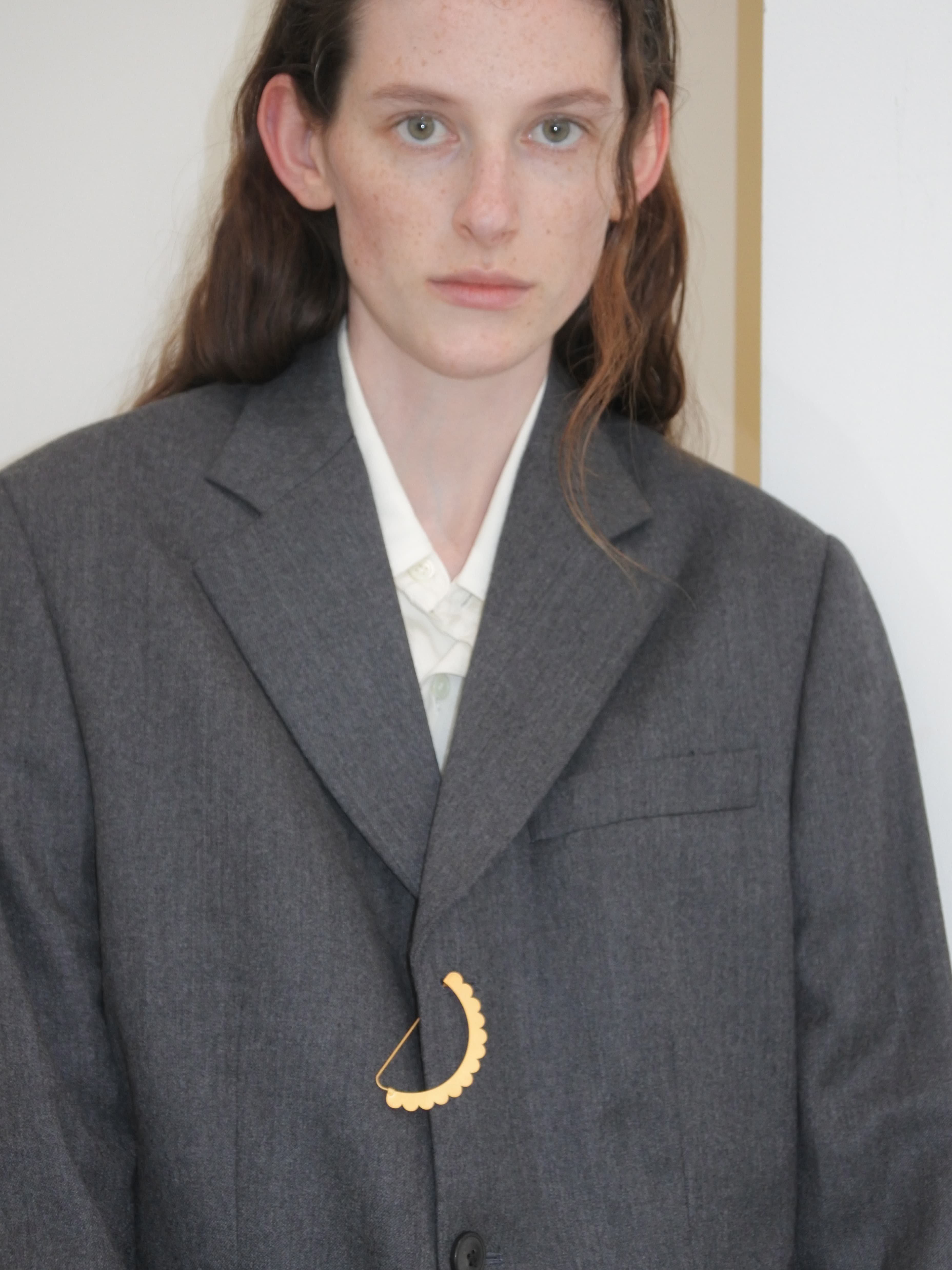 SEMICIRCULAR - ETCHED METAL BROOCH