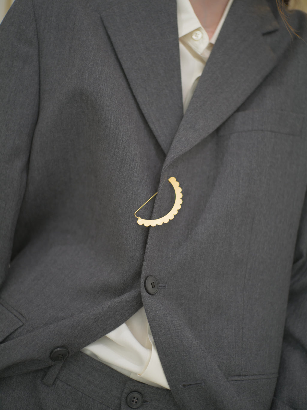SEMICIRCULAR - ETCHED METAL BROOCH