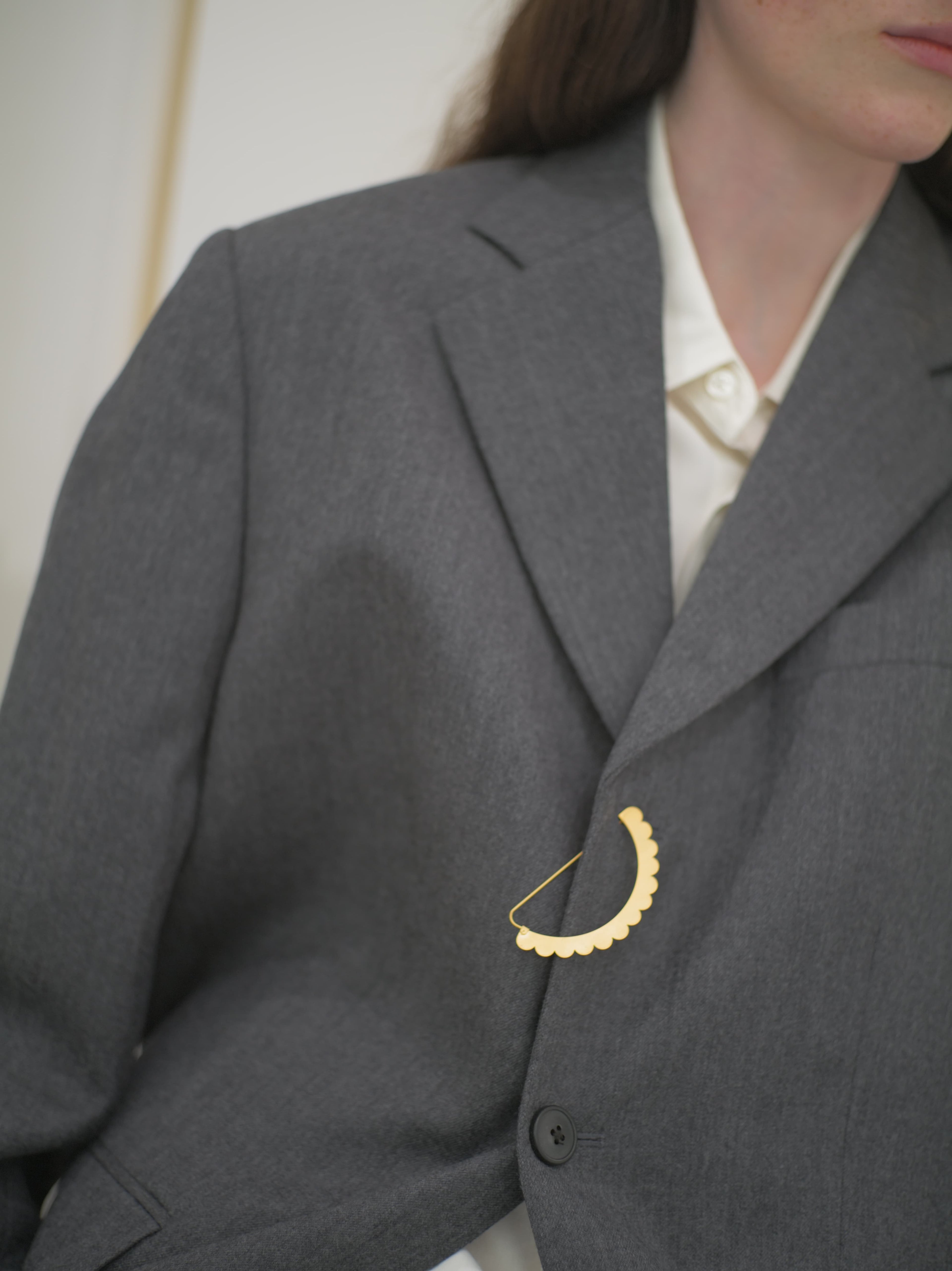 SEMICIRCULAR - ETCHED METAL BROOCH
